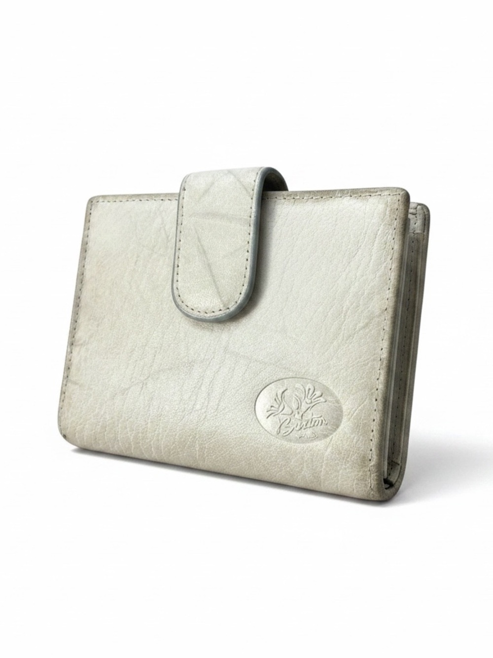 Marbled beige Buxton top grain cowhide leather wallet with a snap